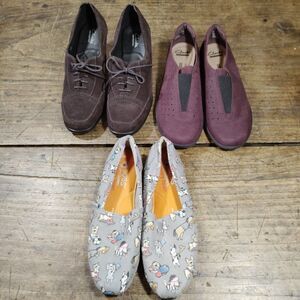 LOT Skechers Bobs Clarks Sz 7.5 Shoes Loafers Heels Slip On Dogs Leather